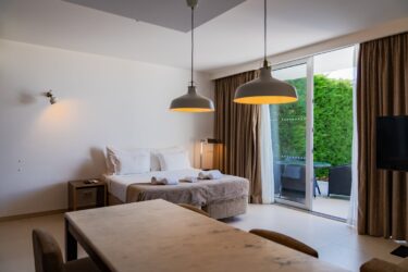 bed next to dining table